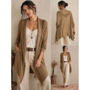 J. Jill Open Cardigan Sweater Tan Fringed Size XL Casual Bohemian Neutral Camel